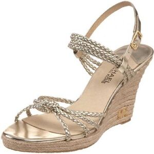 Michael Kors gold Palm Beach strappy espadrilles wedge sandals - size 10 NWT